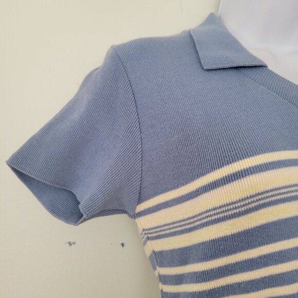 Vintage Rampage Blue Yellow Striped Knit Polo Sweater Rugby Dress M - Picture 4 of 7